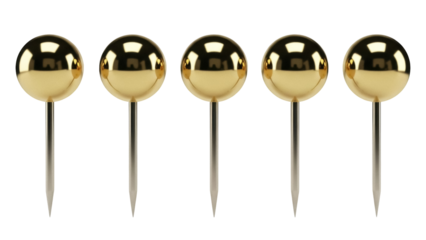Isolated Sewing Pins with Gold Heads for Craft and Tailoring Work, Office, Decoration, Set