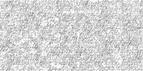 Black ink scribbled handwritten text pattern on white background abstract