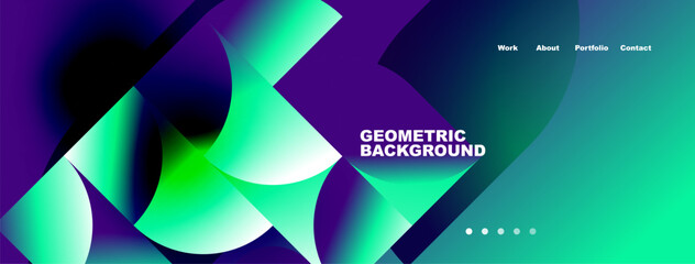 Fototapeta premium Abstract geometric shapes, vibrant colors, modern design. Website header with navigation elements present. Minimalist aesthetic.