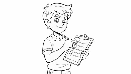 Coloring book - Young boy holding checklist and checking items with a smile  