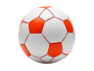 Isolated soccer ball with orange and white panels, sport, game, object, round, equipment