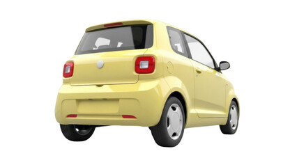 Isolated yellow hatchback car on display from the rear view in the studio for advertisements