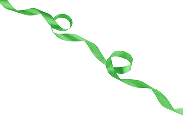 Green ribbon satin bow curly scroll isolated on a transparent background. Full depth of field. PNG.