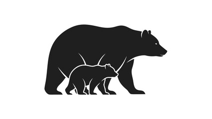Vector illustration of a wild grizzly bear and predator wolf silhouette set featuring black animal outlines isolated on a white background as a nature wildlife symbol icon