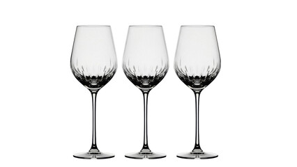 Isolated Elegant crystal glasses row ready for dining room or restaurant table setting