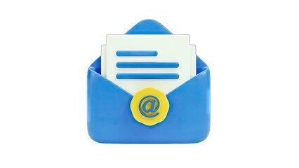 3D Email Icon with Letter and Seal on White Background