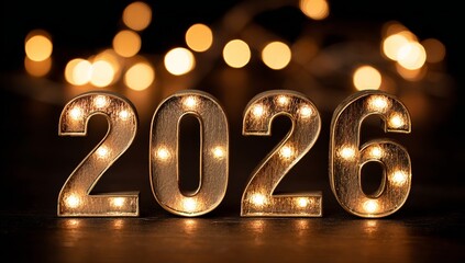Glowing 2026 Marquee Numbers on Dark Background year