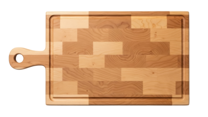 Isolated wooden cutting board with handle design for kitchen countertop or table setting