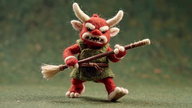 Red Oni Demon with Horns and Club, Japanese Folklore Creature.
