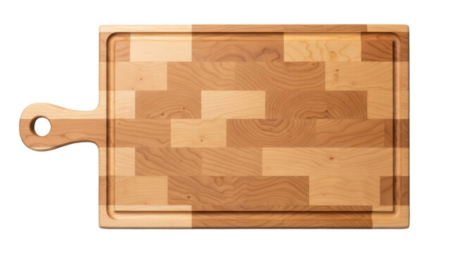 Isolated wooden cutting board with handle design for kitchen countertop or table setting
