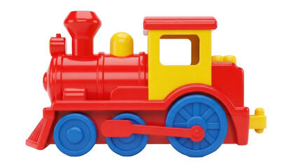 Isolated colorful toy train engine, a bright childhood icon, toy railroad locomotive © Friedrich