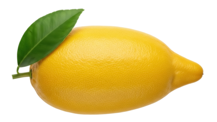 Isolated fresh yellow lemon fruit with leaf on green branch, healthy citrus ingredient