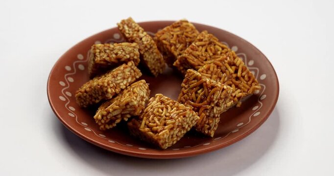 Tilgul Chikki on Plate &ndash; Traditional Sesame and Jaggery Indian Sweet Snack