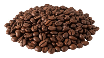 Isolated heap of fresh roasted brown coffee beans ready to be grinded for brewing