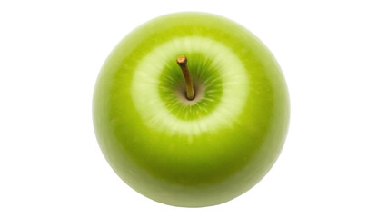 Isolated Granny Smith apple with short stem, a healthy fruit with shiny green skin texture