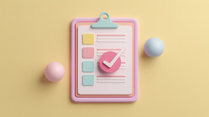 Top View Minimalist Clipboard with Checklist Task Completed 3D