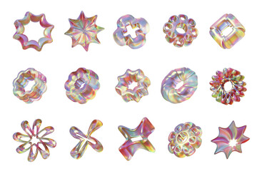 Holographic element object set pack isolated background 3d rendering	
