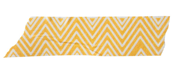 Ripped torn striped yellow adhesive tape on transparent background, washi tape design element