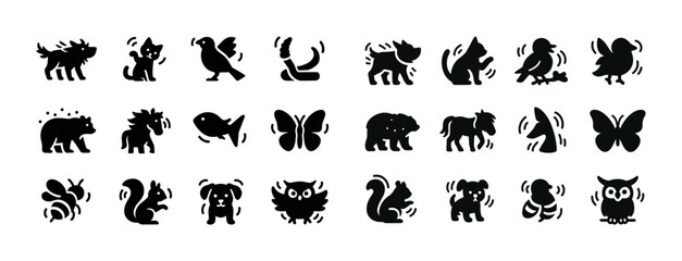 Obraz premium Set of animal silhouettes with motion lines for animation