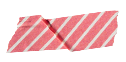 Ripped torn striped red adhesive tape on transparent background, washi tape design element