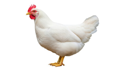 Fototapeta premium Isolated white Plymouth Rock hen for meat and eggs, single, clean, looking to side, poultry