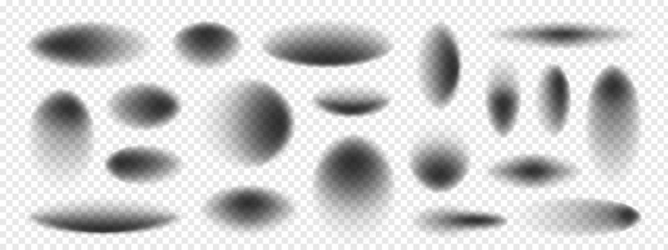 Set of different realistic shadow effect vector illustration on transparent background