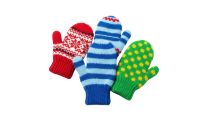 Isolated colorful knitted mittens winter season apparel hand-wear festive accessory