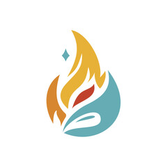 Abstract Fire and Water Vector Logo: Elemental Flame and Teardrop Icon in Flat Design
