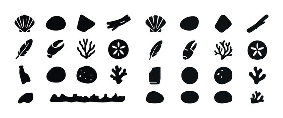 Fototapeta premium Silhouette collection of sea creatures and elements against whit