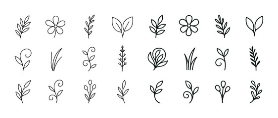Obraz premium Minimalist black and white floral icons set for design projects