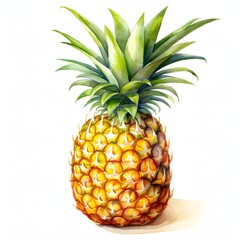 Fototapeta premium Watercolor painting of a vibrant pineapple with detailed leaves and textured skin
