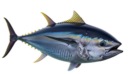 Isolated Yellowfin Tuna Fish, a large and commercially important saltwater ray-finned species