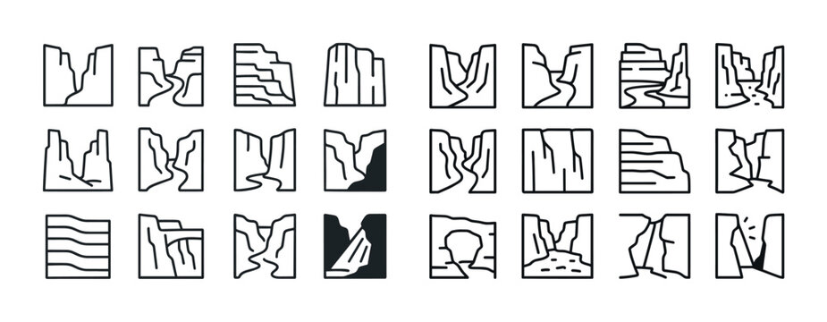 Set of geometric rock formation illustrations with abstract line