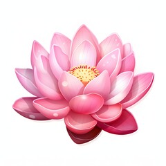 Pink lotus blossom with yellow pistil isolated against a white background