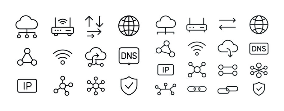 Set of cloud computing and network connection line icons