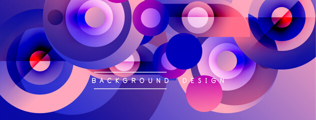 Obraz premium Abstract circles, vibrant pinks, purples create dynamic background. Modern design elements overlap, forming fluid composition.