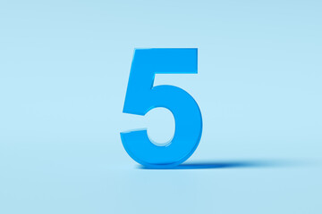 Big Blue Number Five Standing on Light Blue Background