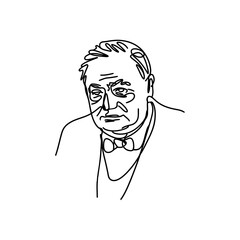 Obraz premium Winston Churchill Portrait Line Art Drawing Minimalist Style on White Background