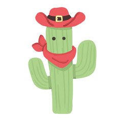 cactus cartoon in cowdoy