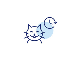 Cat and clock. Pet routine, daily timed cat activities. Pixel perfect, editable stroke vector icon