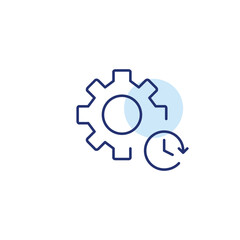 Data synchronisation, timed settings and system maintenance schedule. Cogwheel and clock. Pixel perfect, editable stroke vector icon