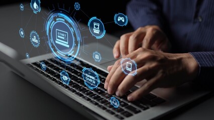 Gaming icons show online gaming, game streaming, and interactive play. Gaming supports esports, game community, and digital gaming experience. Funnel