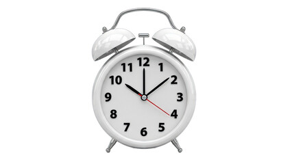 White Alarm Clock Showing Time on White Background