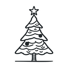 Fototapeta premium A simple hand drawn Christmas tree with a star on top and festive decorations provides a cheerful graphic for holiday cards, winter celebrations, or seasonal marketing materials.