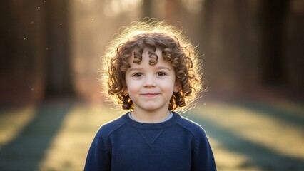 Happy Young Boy Outdoors in Sunset Light