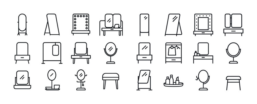 Variety of vanity and dressing table mirrors line art icons coll