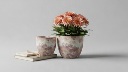 Potted Flowers and Books on a Table