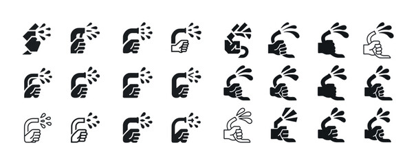 Set of black and white hand gesture icons with splash effect