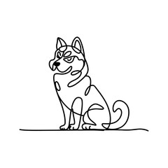 Fototapeta premium Husky Dog Sitting One Line Drawing Minimalist Art Style