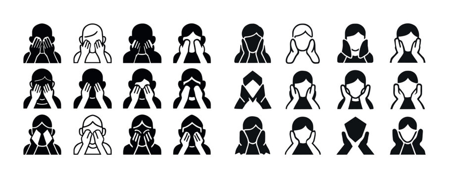 Facial expressions and gestures icons set - mask wearing and fac